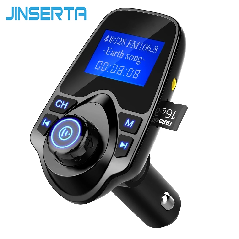 JINSERTA Power ON AUX Audio MP3 Player TF USB Music Receiver Car Bluetooth Handsfree Wireless FM Modulator LCD Dual Charger | Автомобили и