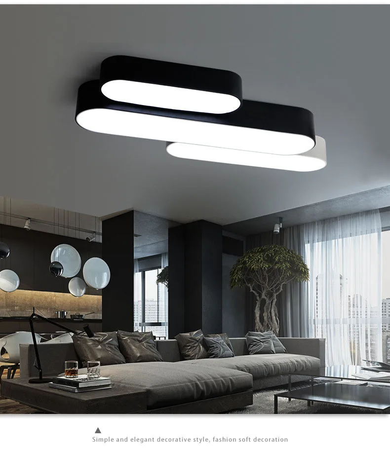 

Nordic LED Ceiling Light, White / Black Iron Long Lamp, Cool / Warm White Light LED Simple Modern Lights and Remote Optional