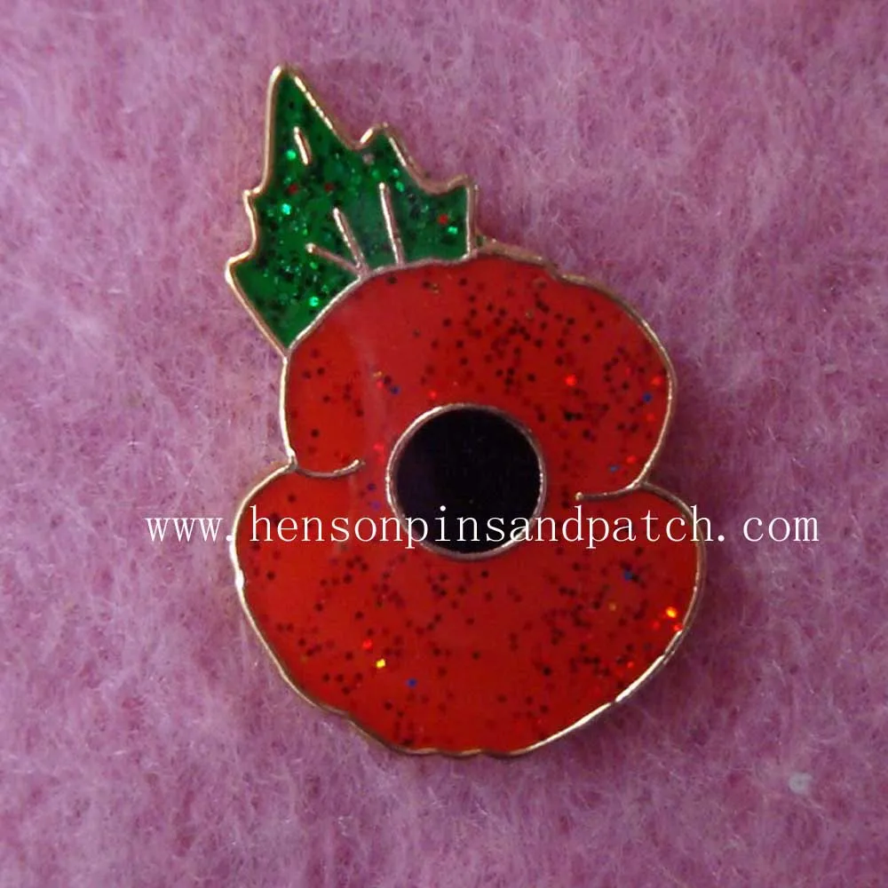 Custom cheap iron soft enamel with epoxy poppy pins/metal glitter lapel