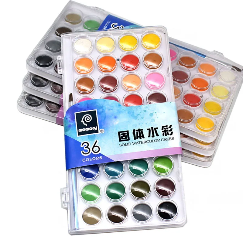 

36 Colors Solid Watercolor Paint Set With Paintbrush Bright Color Painting Pigment Set For Beginner Draw Art Supply Dropshipping