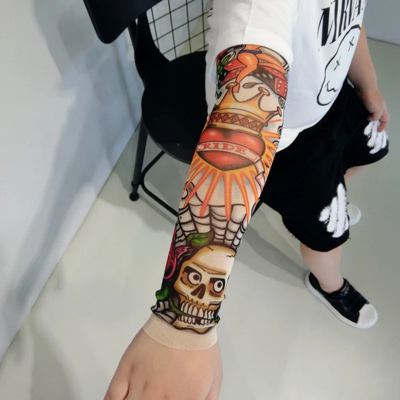 5 шт., смешанные эластичные накладные временные тату-рукава для детей, дизайн с героями мультфильмов, крутые детские чулки с длинными рукавами Модель tatoo 39, теплые Рукава