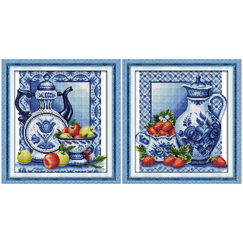 

Everlasting love Christmas Blue and white porcelain Chinese cross stitch kits Ecological cotton stamped store sales promotion