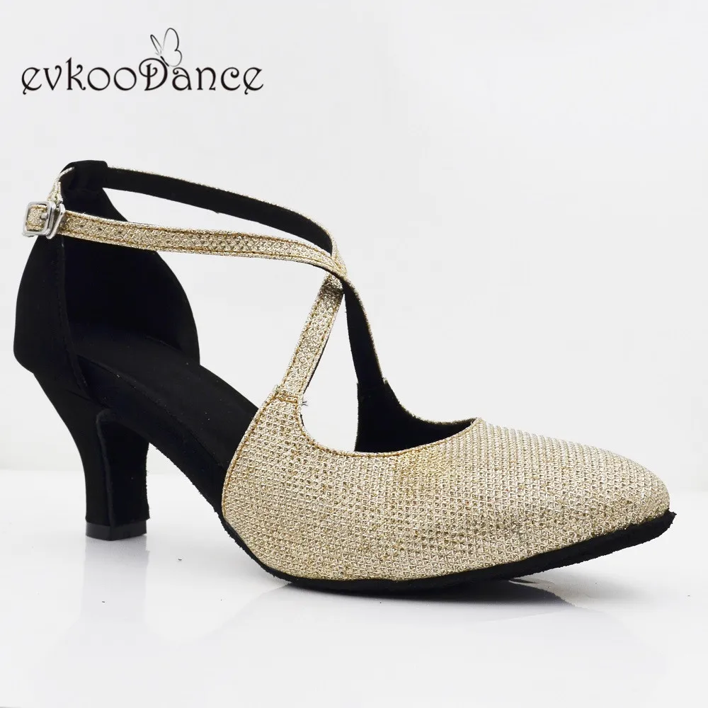 Evkoo/танцевальная обувь черного цвета из нубука с блестками; Профессиональный размер США 4-12; Zapatos De Baile; высота каблука 6 см; Evkoo-577