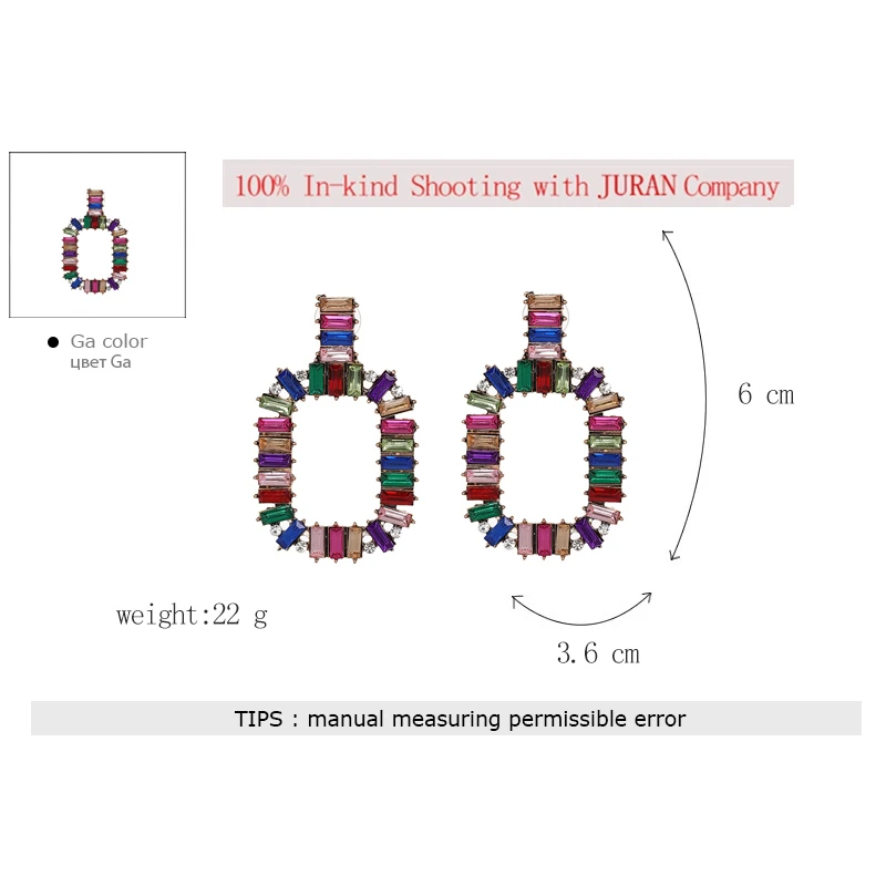 JURAN, яркие квадратные серьги с кристаллами, новинка, модные ювелирные изделия, этнические большие стразы, серьги для женщин