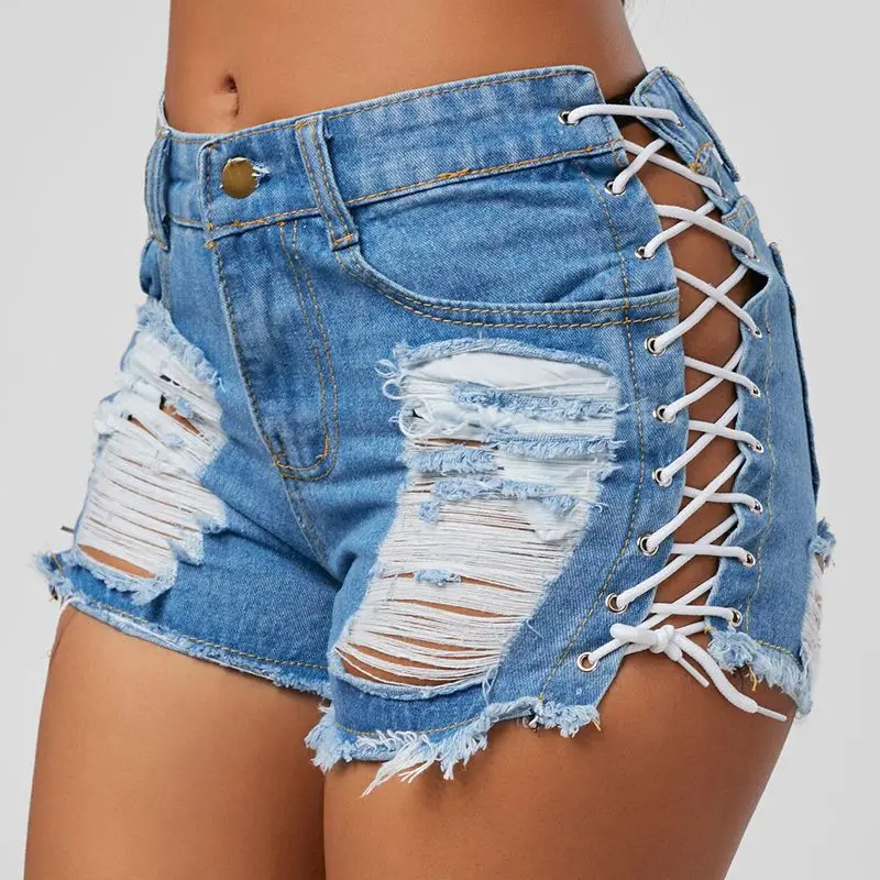 side tie jean shorts