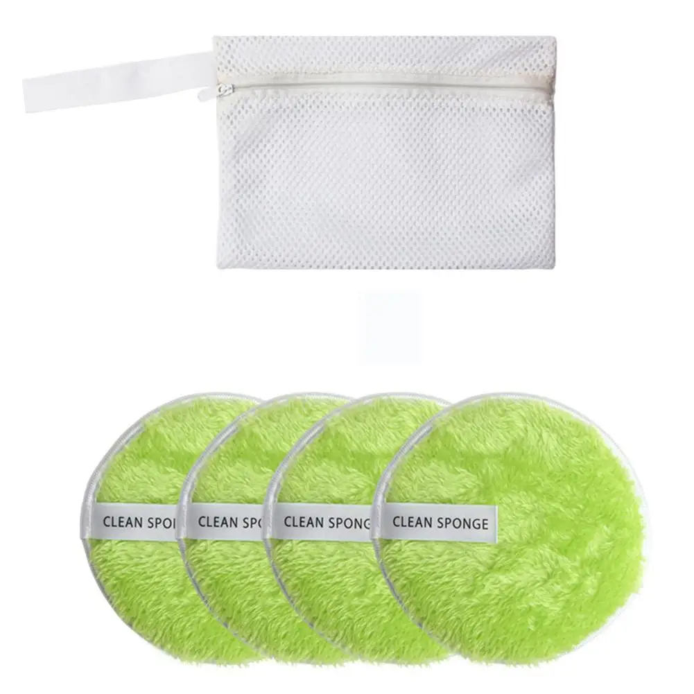 

4PCS Cotton Makeup Remover Pads Reusable Double Layer Washing Sponge Puff Cleansing Pad Washable Makeup Remover With Storage Bag