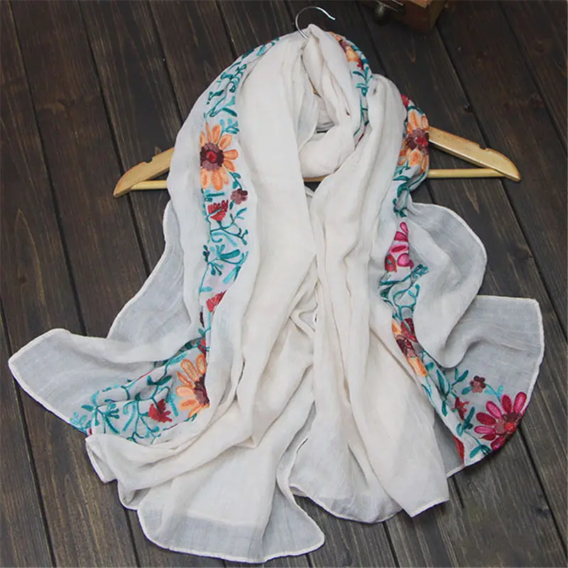 Women Fashion Cotton Pearl Oversized Embroidery Shawl Headband Pashmina women's scarves handkerchief hijab scarf 40MA0608