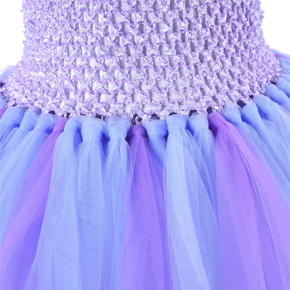 Платье-пачка принцессы русалки с повязкой на голову; цвет синий, фиолетовый; Тюлевое платье для дня рождения для девочек; Детский костюм на Хеллоуин