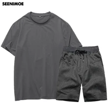 Seenimoe летняя повседневная короткая футболка мужские s Наборы Спортивная кофта из двух частей спортивный костюм для мужчин Толстовка+ шорты