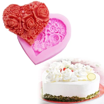 

1PC Silicone Chocolate Soap Mold Cake Stencils Rose Flower Heart Shape Mould Kitchen Accessories Pastry DIY Tools Baking Pan
