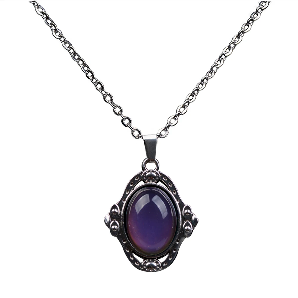 Vintage Oval Stone Pendant Color Change Emotion Mood Pendant Necklace