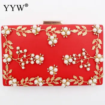 

PU Leather Party Clutch Evening with Rhinestone Plastic Pearl Bags Ladies Handbags