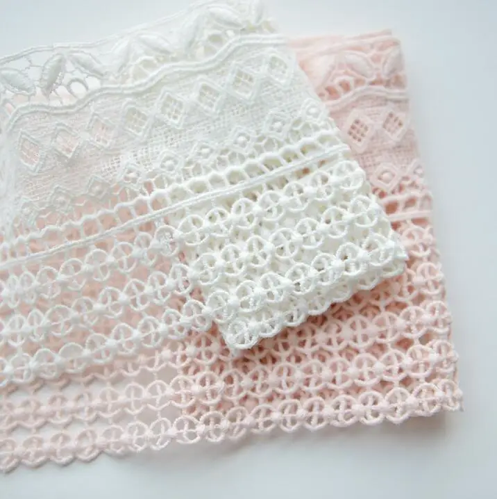 

2 Meters 100% Cotton Lace Trim Water Soluble Embroidery Cotton Lace DIY Ivory Pink Lace Fabric Clothing Accessories 11.5cm