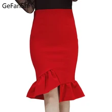 4XL 5XL красные, черные женские юбки Faldas с оборкой, с высокой посадкой асимметричный подол женщины женская одежда до колена женские юбка-годе