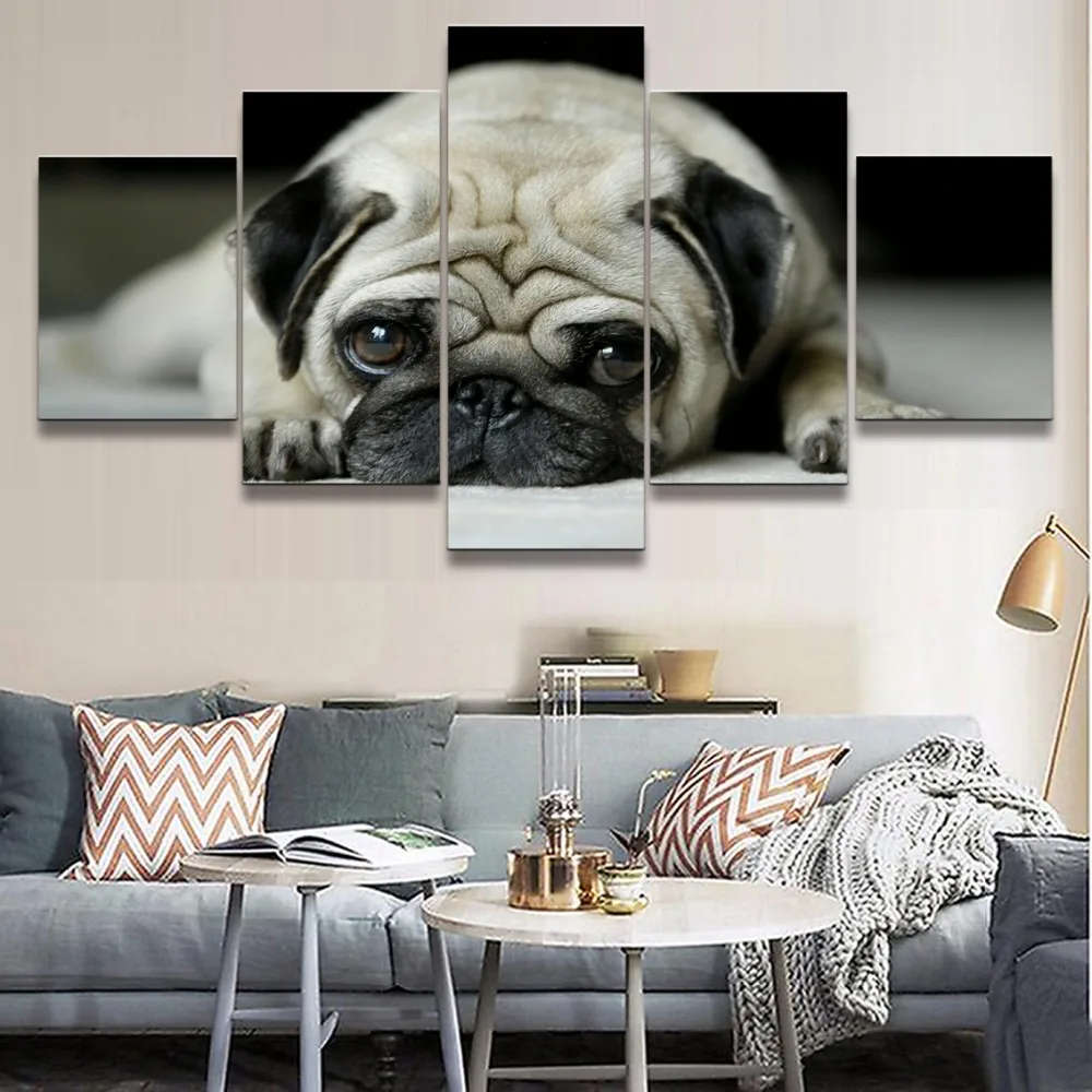 

Canvas HD Printed Modular Pictures Home Decorative Living Room Framework 5 Pieces Sad Pugs Painting Animal Poster Wall Art