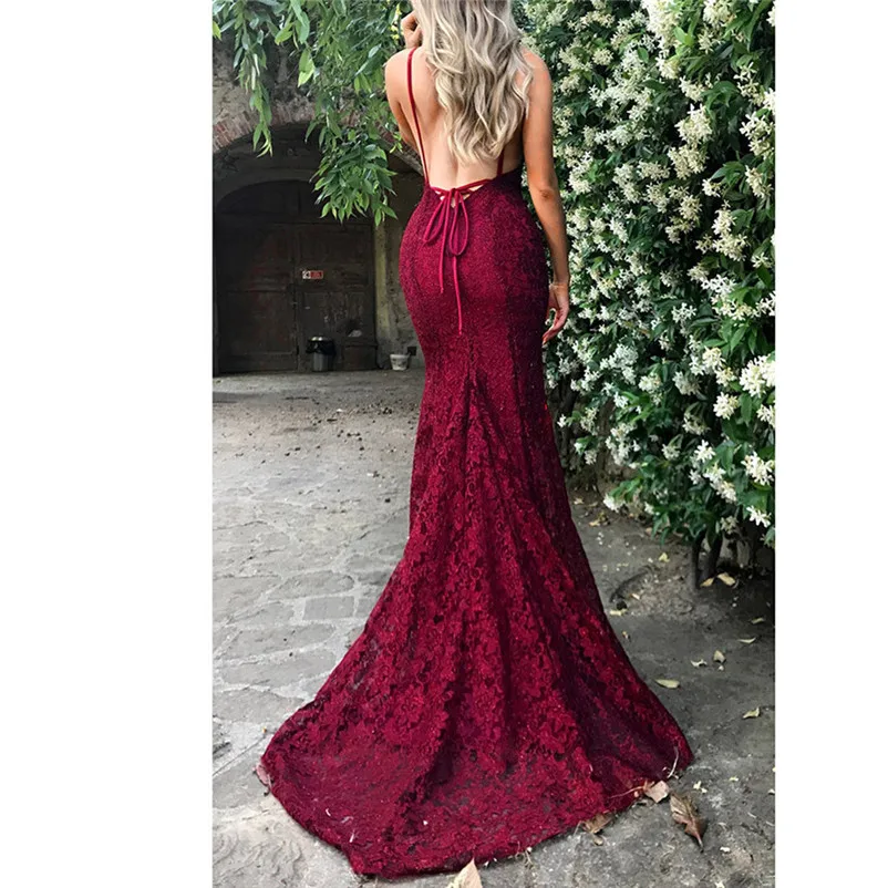 Dress women summer long backless dress Sling V Neck Wedding Dress  Elegant Party Evening Slim  Lace Maxi Dresses vestidos N29 (5)