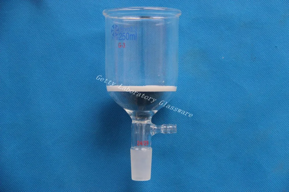 250ml Glass Buchner Funnel Filter, 3 Core Size 1540 Micron, With 10mm Hose Connection,24/29