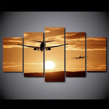 

5 Pcs/Set Modern Home Wall Art Decor Framework Pictures Airplane Sunset Landscape HD Printed Canvas Poster Painting