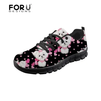 

FORUDESIGNS Casual Flats Sneakers Female Maltese Florals Printing Women's Shoes Platform Lace-up Autumn Ladies Shoes Mesh 2018