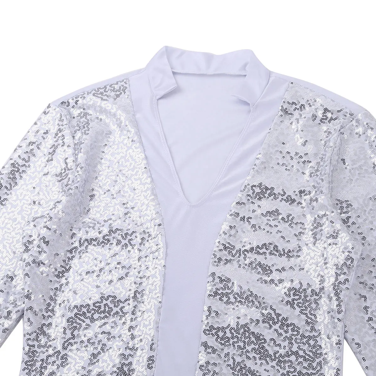 Men Leotard Ballet Bodysuit One piece Shiny Sequins V Neck Long Sleeves High Cut Dance Shirt Short Unitards Leotard Bodysuit