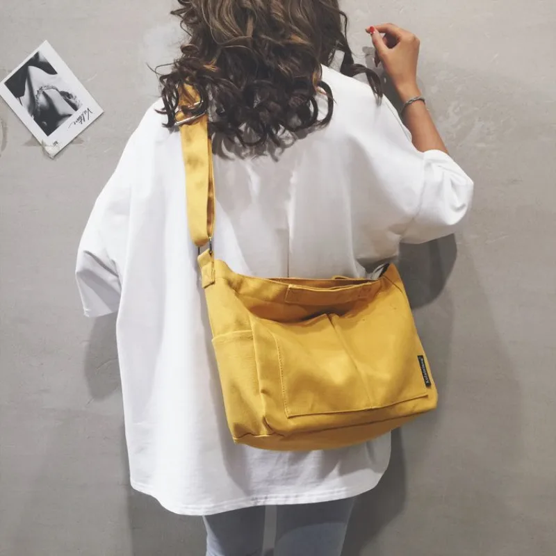 

2019 Brand Women's Canvas Handbag High Quality Female Shoulder Messenger Bag Fashion Solid Color Reusable Shopping Bag