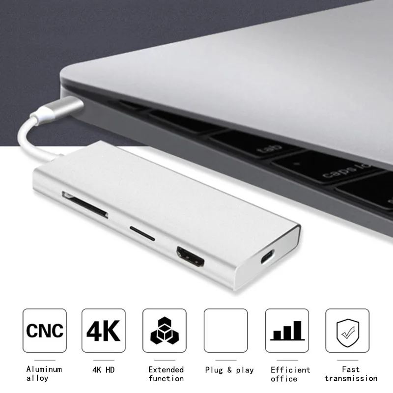 Док-станция Fealushon с разъемом типа C, HDMI, USB, концентратор питания для ноутбука Macbook Pro, hp, DELL, lenovo, samsung, док-станция