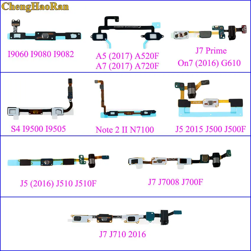 

ChengHaoRan Home Button Flex Cable +Earphone Jack Ribbon for Samsung Galaxy I9082 A5 A520F A7 A720F S4 J5 J7 2016 2017 N7100 On7
