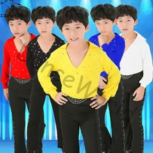 Костюмы для латиноамериканских танцев Танцы Топ для мальчика и Брюки для девочек Детская Одежда для танцев ча-ча/Румба/самбы/Костюмы для бальных танцев танцевальная одежда Фитнес одежда dq6024