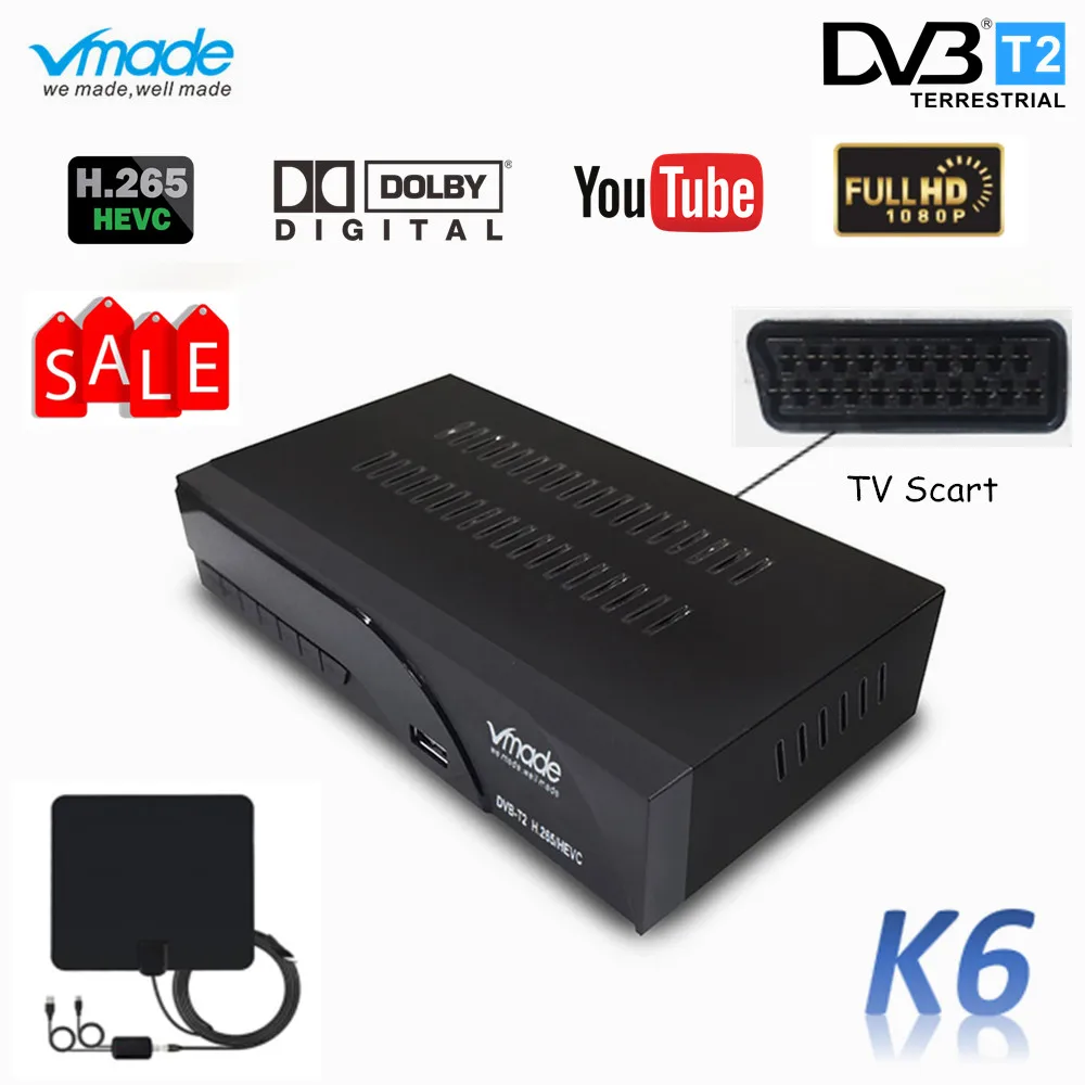 

Vmade DVB K6 Digital Terrestrial TV Receiver Support Dolby AC3 1080p H.265/HEVC DVB T2 Set Top Box + Indoor Amplified TV Antenna