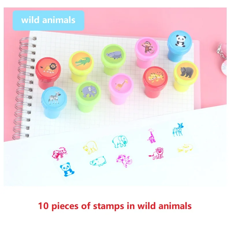 10 pieces wild anima Дети мультфильм штамп письмо английский 26 Алфавит 1-10 штамп с номером математики марки учительницы животных хвала наградные марки стикер selfink - Цвет: 10 pieces wild anima