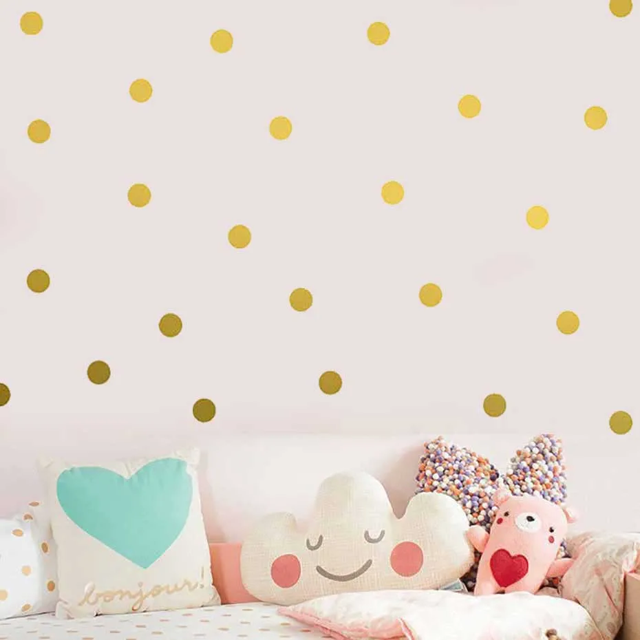 Gold Polka Dots Wall Sticker Removable Circle Round Wall Decal Artistic Design Wallpaper Mural For Kid Room Home Decoration