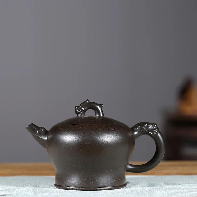 

Yixing Dark-red Enameled Pottery Teapot Famous Full Manual Make Raw Ore Azure Zhu Nilong Zun Pot Teapot Tea Set Gift Special