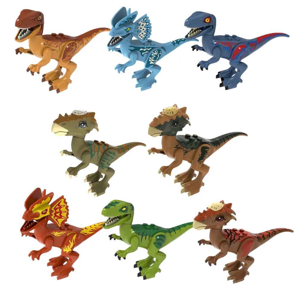 

2019 Jurassic World Park Dinosaurs Dilophosaurus Velociraptor Building Blocks Bricks Figures Learning Toys For Children Gift
