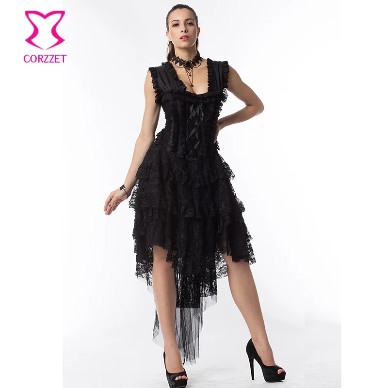 Черное цветочное кружевное длинное сексуальное платье с корсетом готическое викторианское Платье стимпанк женская одежда плюс размер корсеты и бюстье - Цвет: Black