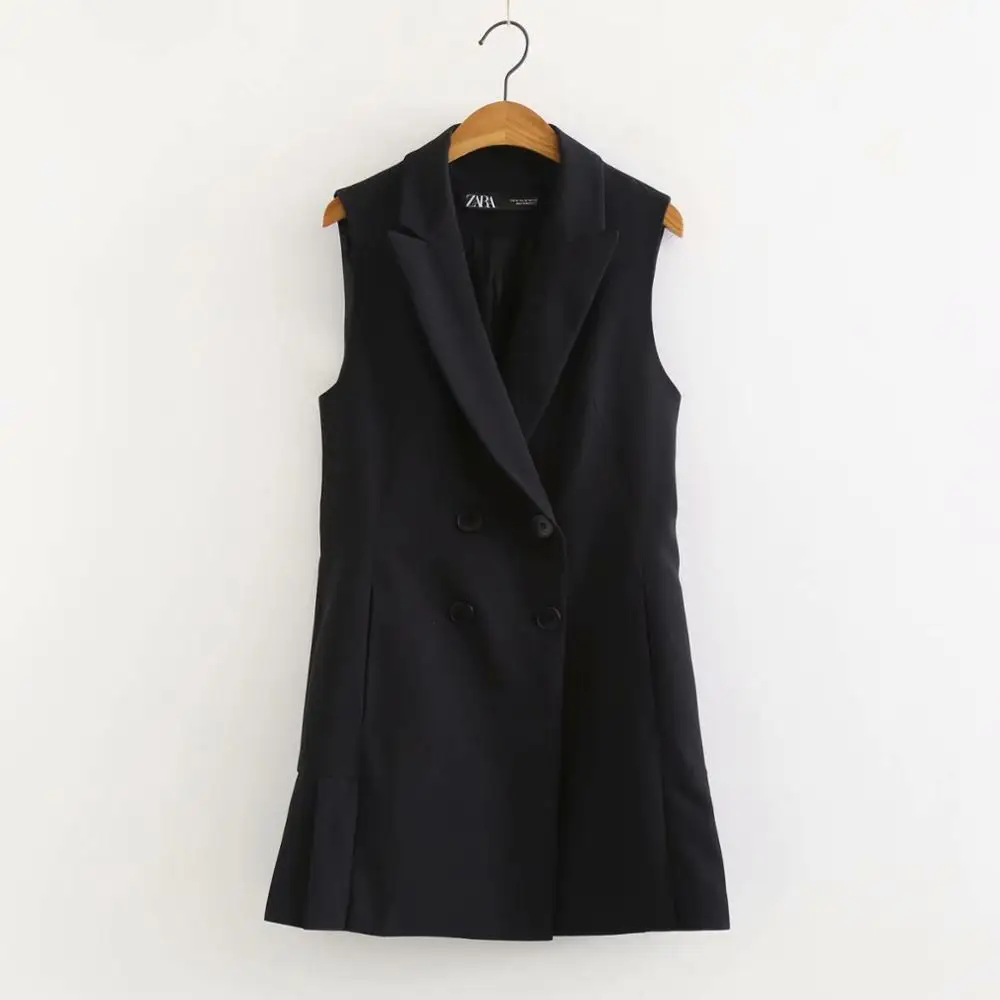 

2019 summer new fashion street solid color sleeveless vest jacket women street slim double-breasted jacket ladies