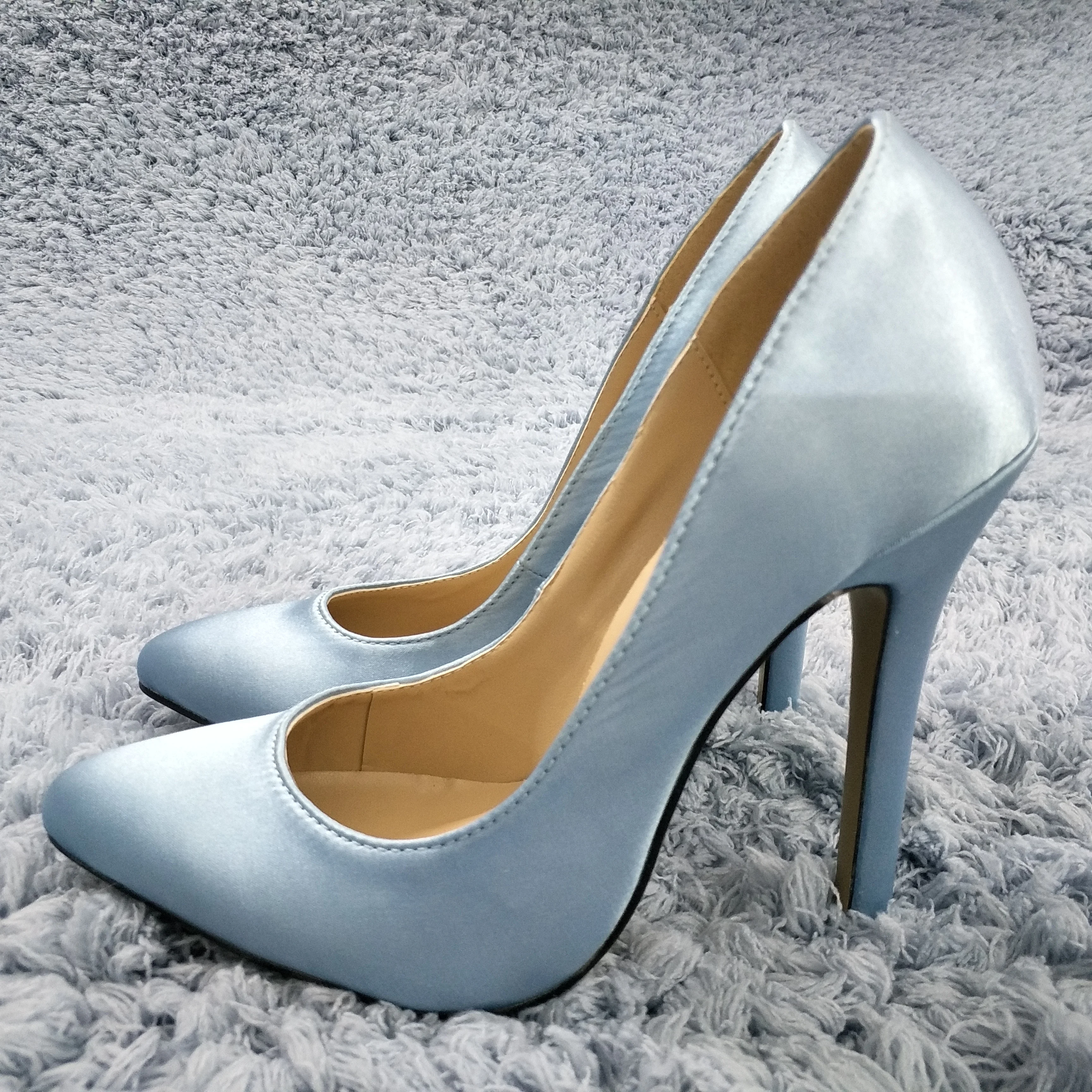 

Women Stiletto Thin High Heel Pumps Sexy Pointed Toe Sky Blue Satin Party Ball Fashion Lady Shoes 119-b10