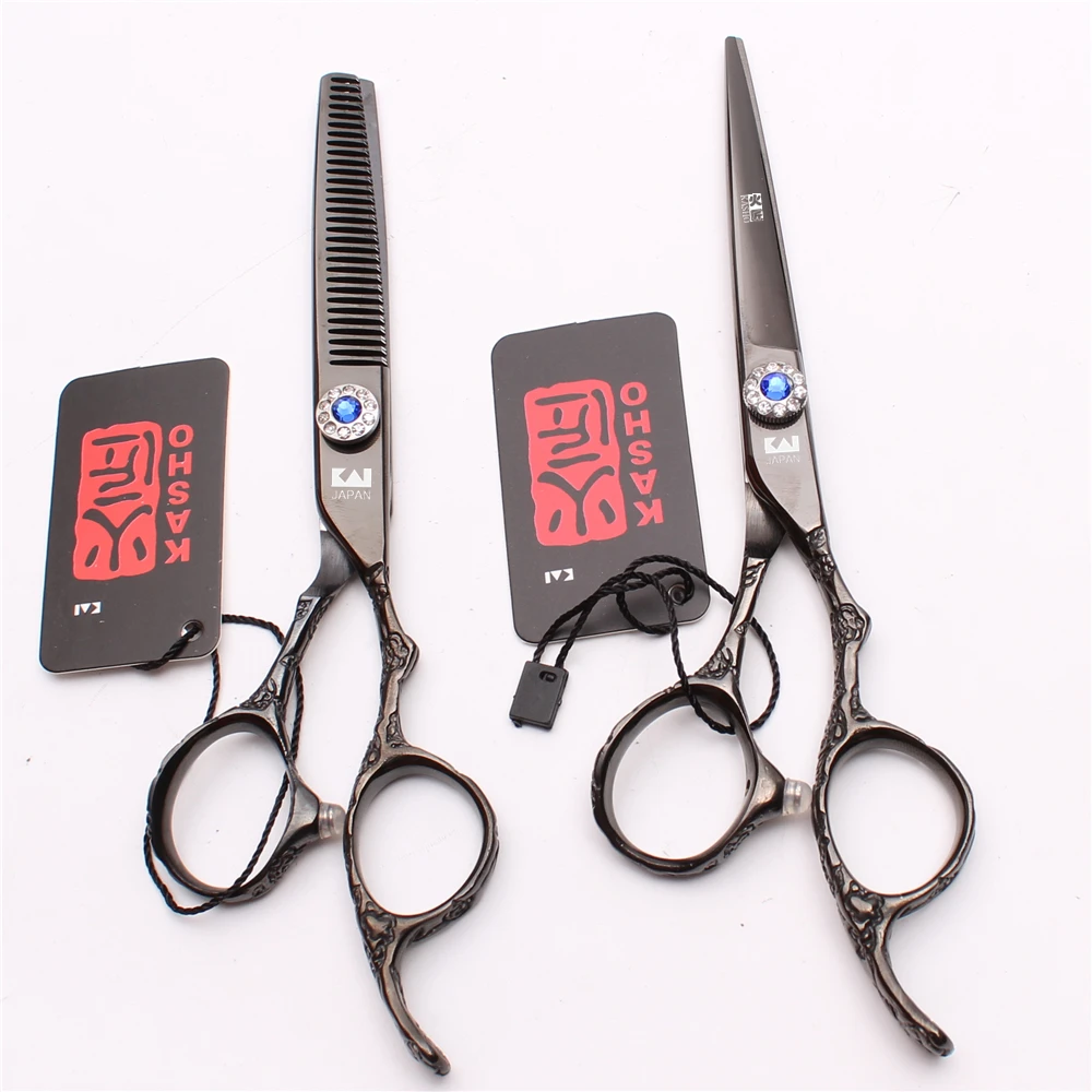 

5.5In. 16cm KASHO 440C Black Hairdressing Supplies Cutting Scissors Thinning Shears Plum Handle Professional Hair Scissors H9002