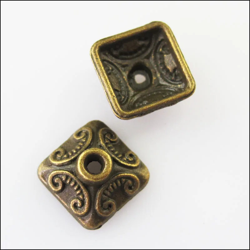 

18Pcs Antiqued Bronze Tone Square Heart End Bead Caps Connectors 10mm