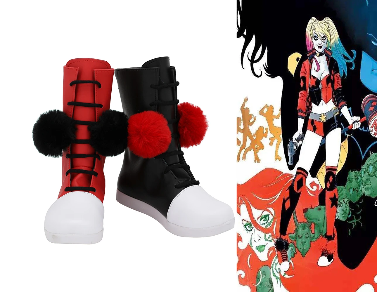 N52 Харли Куинн Косплей Ботинки изготовленные под заказ черные красные туфли клоун Харли Куинн Хэллоуин костюм аксессуары