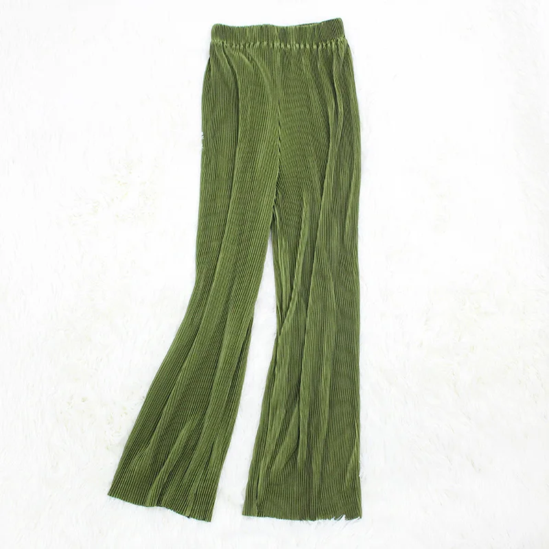 Летние женские штаны, плиссированные Широкие штаны, свободные, длина по щиколотку, эластичный пояс, повседневные длинные уличные брюки, Pantalon Femme - Цвет: Grass