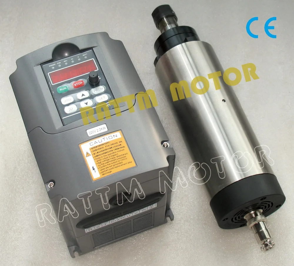 

2.2KW Air-cooled spindle motor ER20,24000rpm,220V 4 bearings & 2.2kw Inverter 220V VFD 2HP for CNC Router Engraving Milling