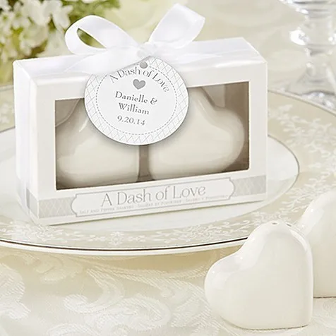 

Hot 100pcs=50set wedding favor ceramic Favors "A Dash of Love" Ceramic Heart Salt & Pepper Shakers party favor gift