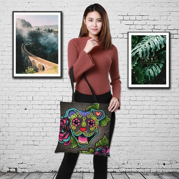 

CROWDALE Double-side printing dog Printed Luxury Women Large linen Shopping Bag Tote Shoulder Bag for Ladies doges customization
