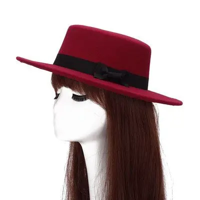 Ymsaid, женская шляпа от солнца, мужская фетровая шляпа, Классическая, с широкими полями, плоская, флоппи, Клош, шапка, Chapeau, весна, осень, имитация шерсти, шляпа - Цвет: Red dates