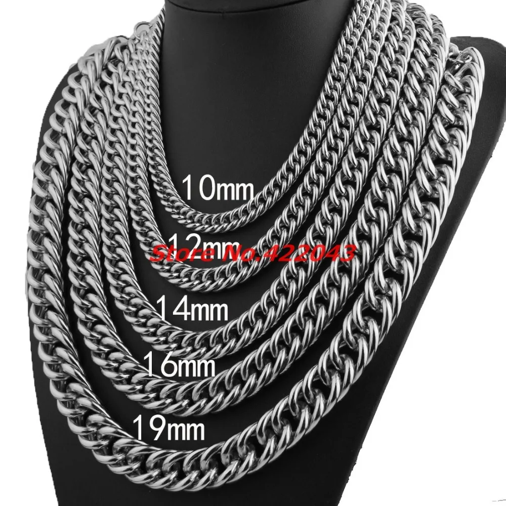 

7-40" Father's Best Gift New 10/12/14/16/19mm Stainless Steel Silver Curb Cuban Chain Necklace Bracelet Highly Polished Jewelry