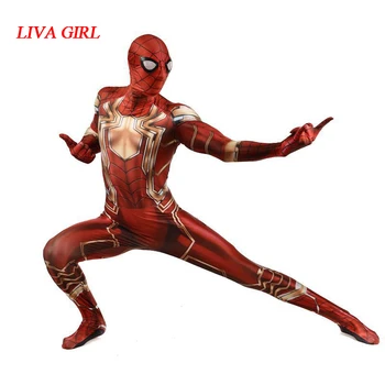 

Liva girl New Spider Cosplay Costume Zentai Glod Red Iron Spider Superhero Bodysuit Suit Jumpsuits