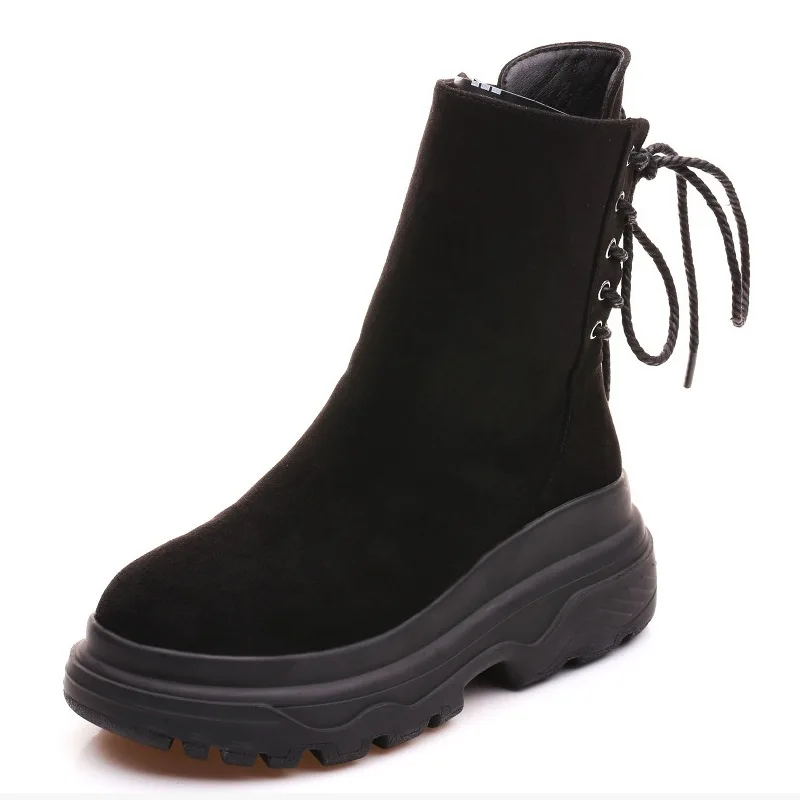 

2019 Fashion Spring Autumn Women Boots Flock Leather Platform Woman Shoes Plus Size Boots for Women Botas Mujer