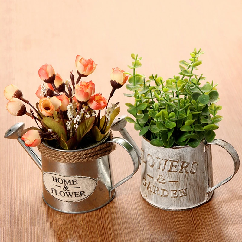 

Vintage Metal Iron Flower Watering Barrel Retro Flower Succulent Pot Plant Bucket Home Ornaments Desktop Decoration Photo