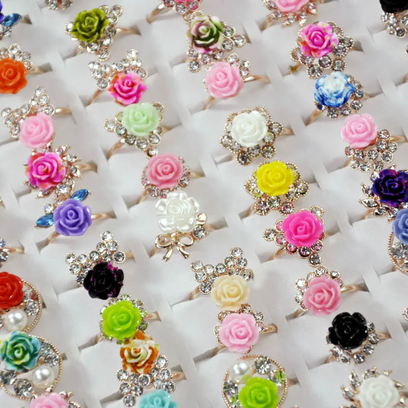 

10Pcs New Fashion Cute Resin Flowers Women Girls Ring Feminine Jewelry LR4065