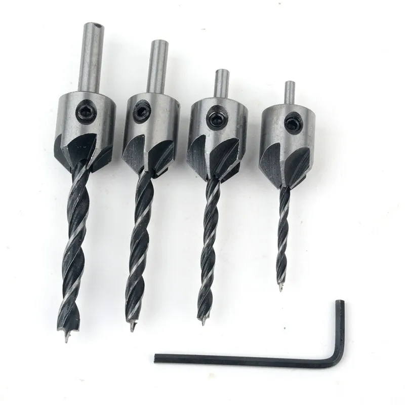 

Countersink Drills Bit Press Set Chamfer Reamer Woodworking Power Tools 3mm-6mm 1/4" Hex Shank Countersink Drill Bits 4pcs Flute